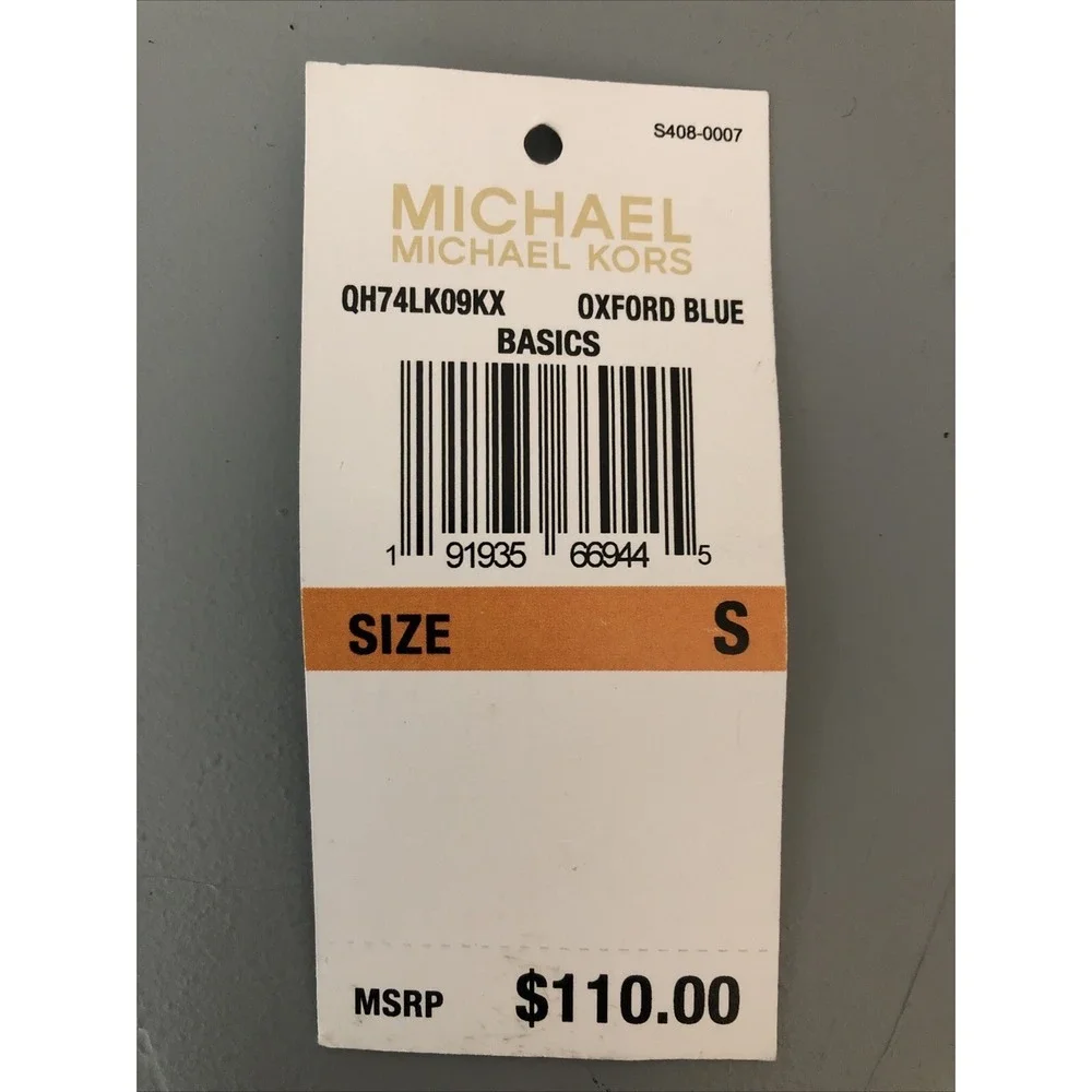 Michael Kors Blouse Women's Small Oxford‎ Blue Long Bell Sleeve Top Neck Tie New